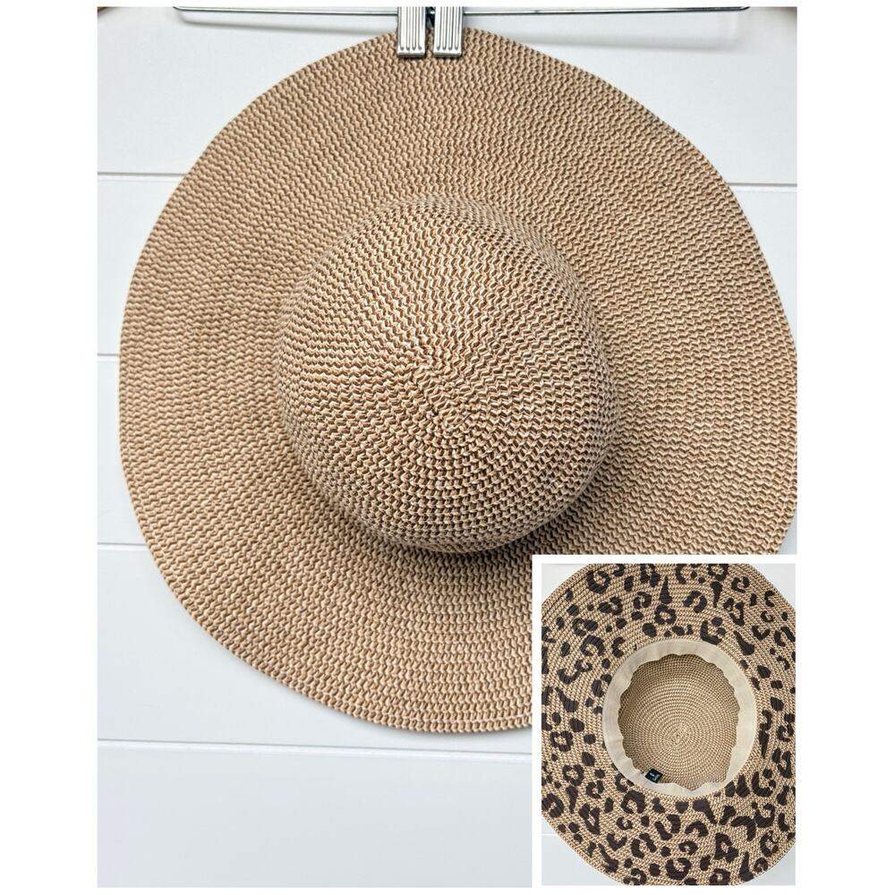 Renato Balestra Paper Straw Sun Hut Animal Print Beach Resort Wide Brim Floppy